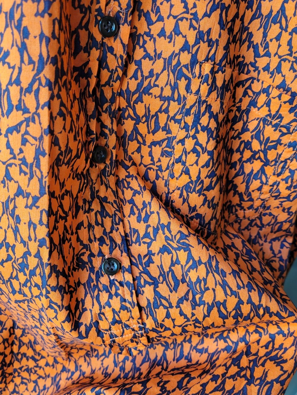 J Crew Factory Blue & Orange Floral Print Blouse Size Med Long Sleeve Collard - Picture 5 of 9
